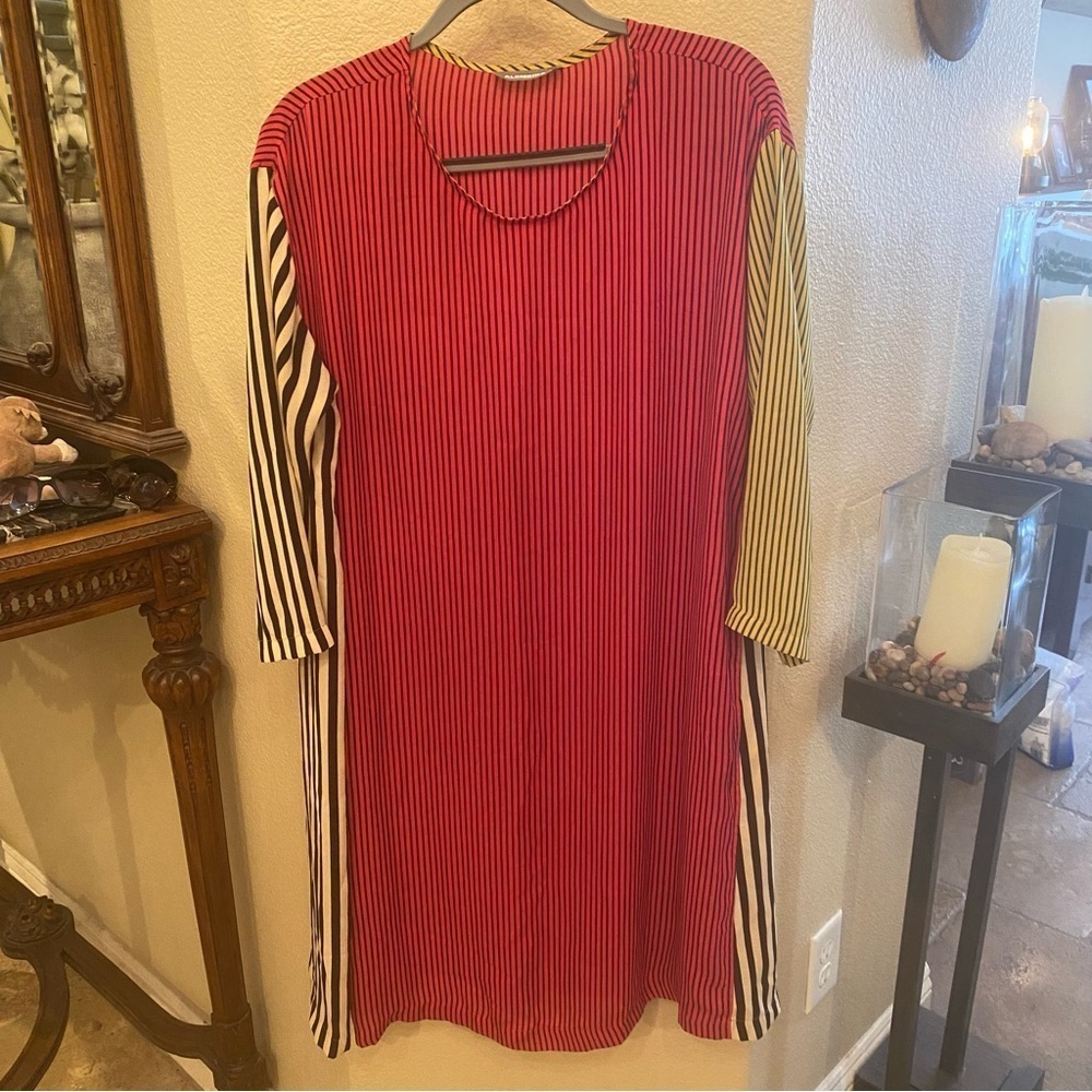 ALEMBIKA Women Multicolor Striped 3/4 Sleeve Artsy Unique Dress Size 3 (10-12)
